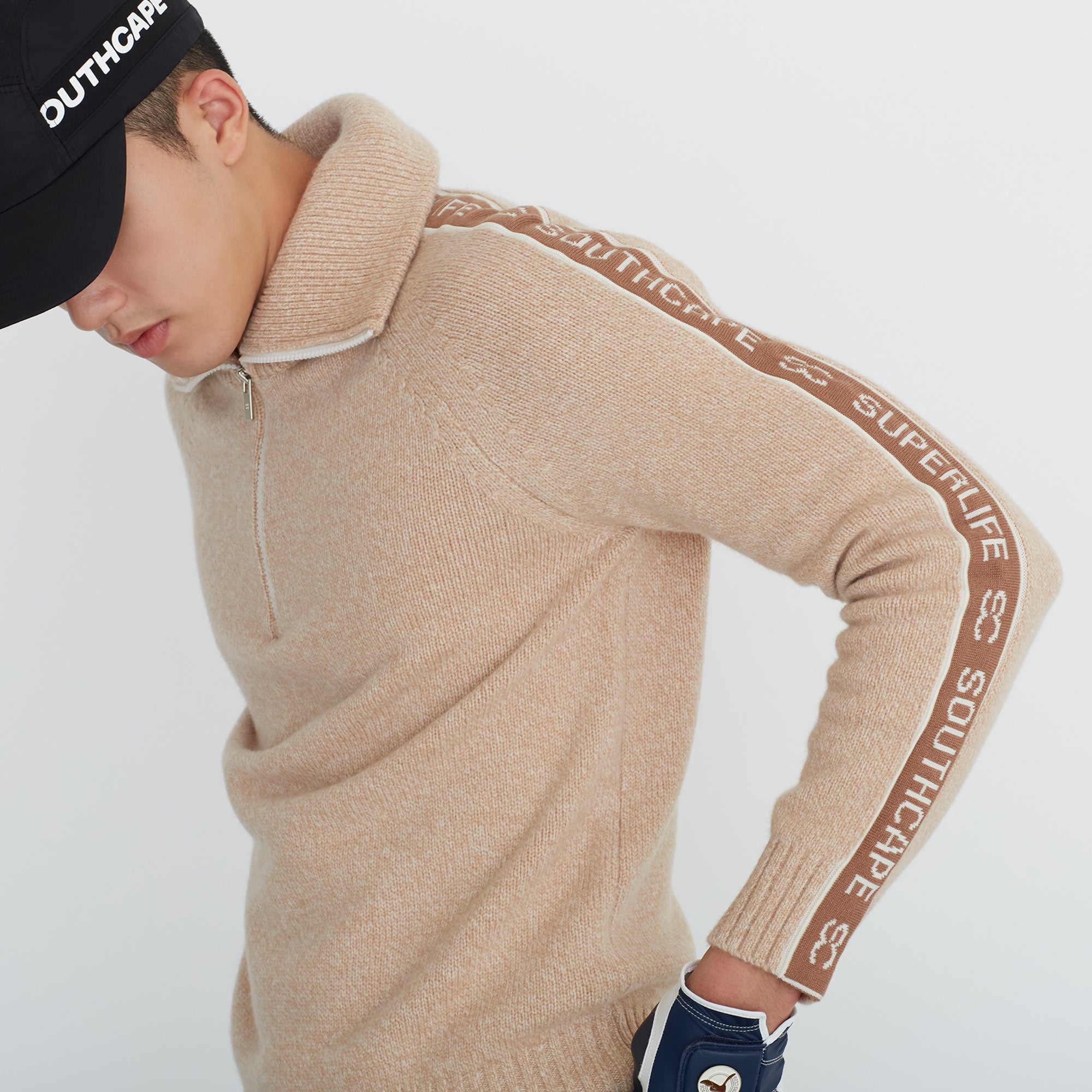 Men's Cashmere Logo Sleeve Pullover - Light Beige