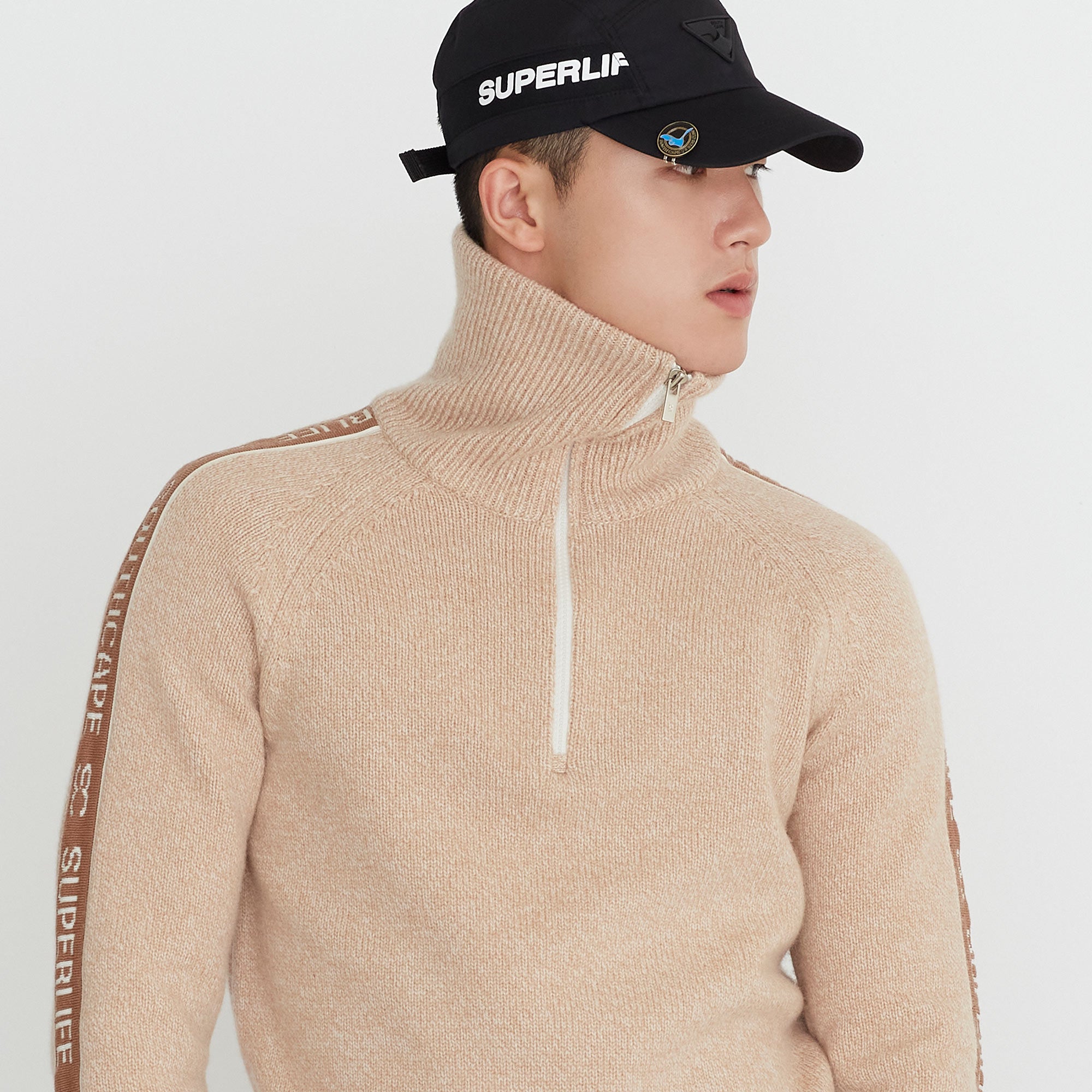 Men's Cashmere Logo Sleeve Pullover - Light Beige