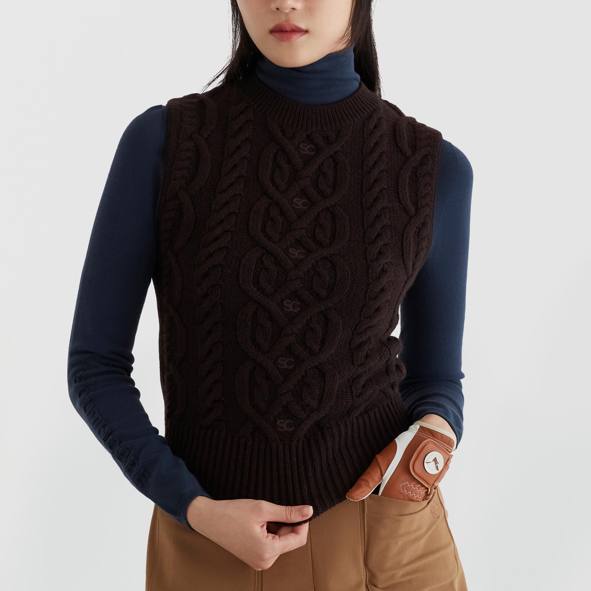 Women's Twist Knit Vest - Brown