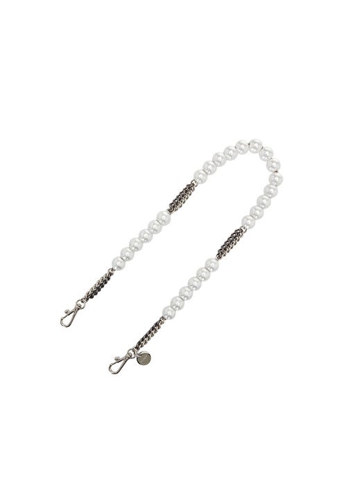 Puzzle Pearl Metal Long Chain Strap - White