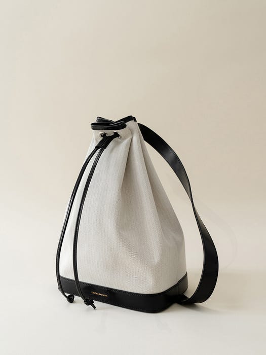 Leather-trimmed Canvas Bucket Bag