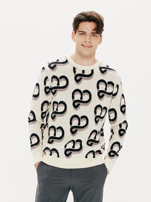 Viscose Logo Lettering Men Long Sleeve Knit