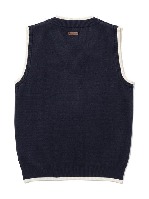 Unisex Viscose Argyle Knitted Vest - Navy