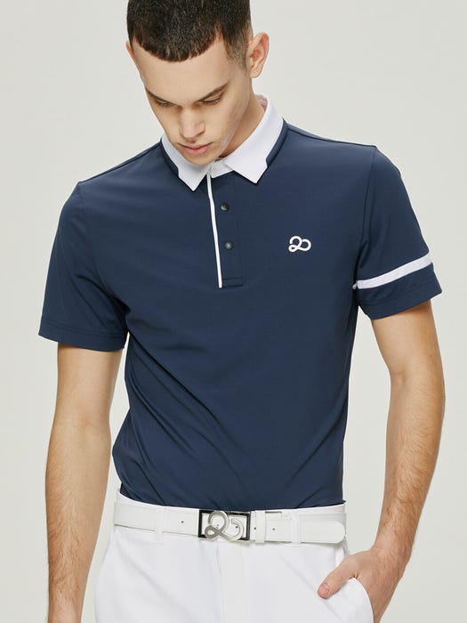 Color Cutting Short Sleeve Shirt - Navy