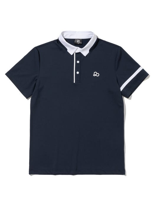 Color Cutting Short Sleeve Shirt - Navy