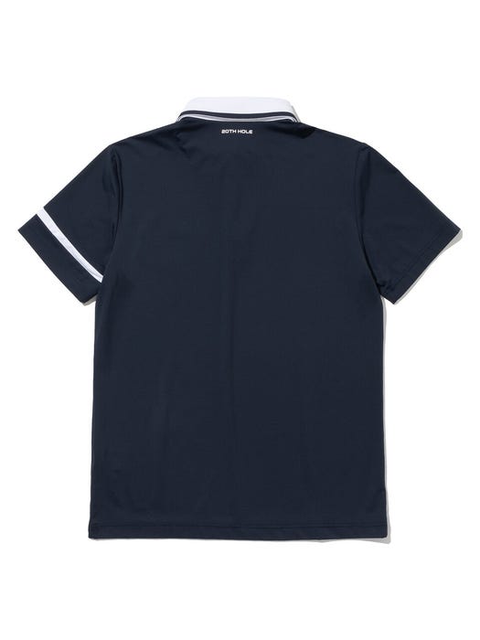 Color Cutting Short Sleeve Shirt - Navy