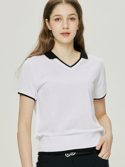 Point Collar Short Sleeve Sweatshirt - White