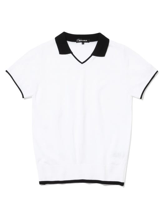 Point Collar Short Sleeve Sweatshirt - White