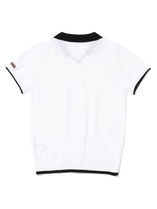 Point Collar Short Sleeve Sweatshirt - White