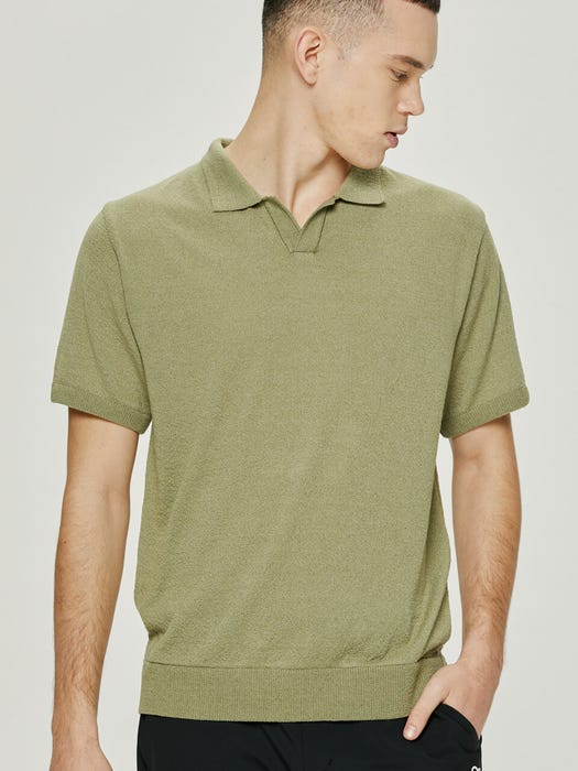 Basic Collar Short Sleeve Sweatshirt - Khaki