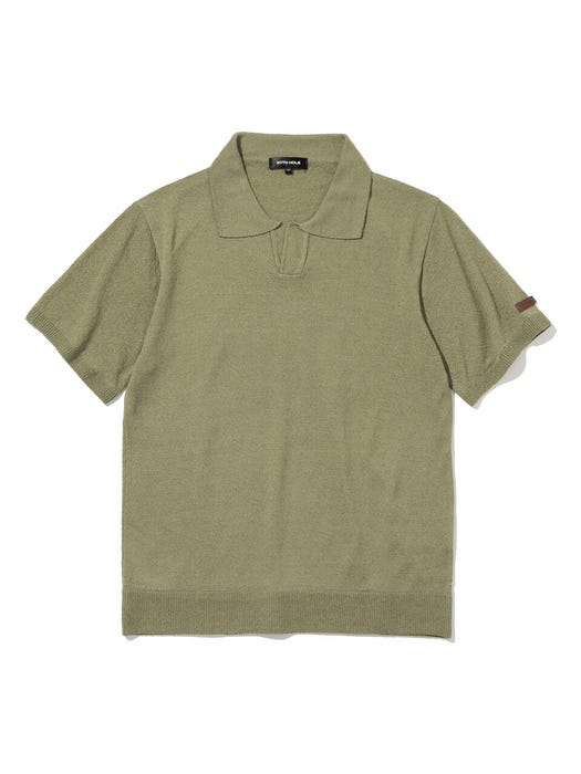 Basic Collar Short Sleeve Sweatshirt - Khaki