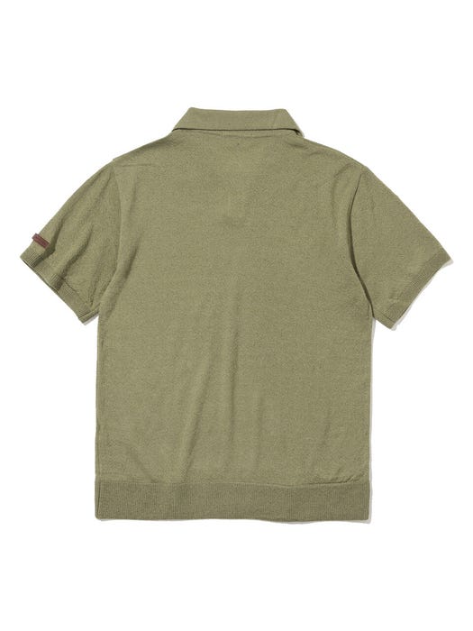 Basic Collar Short Sleeve Sweatshirt - Khaki