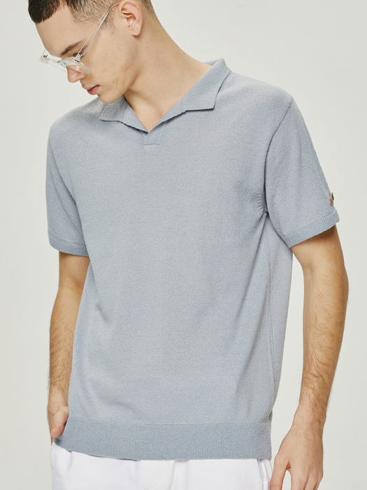 Basic Collar Short Sleeve Sweatshirt - Light Grey