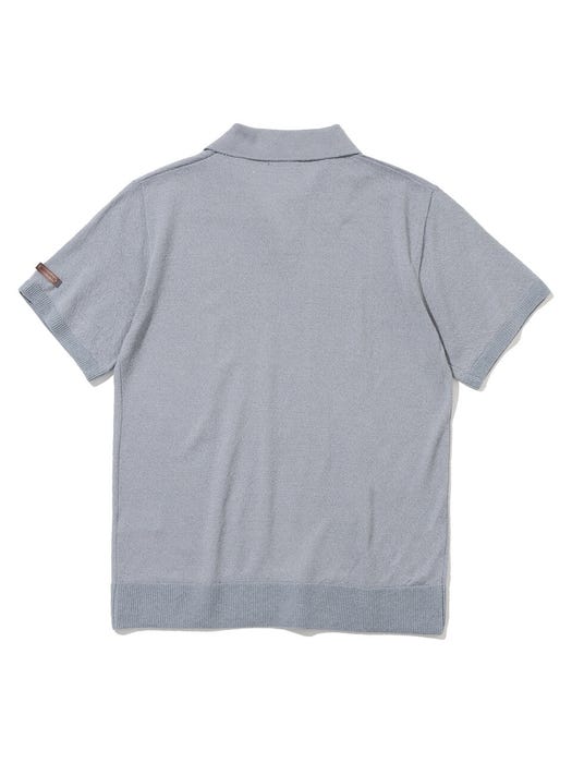 Basic Collar Short Sleeve Sweatshirt - Light Grey