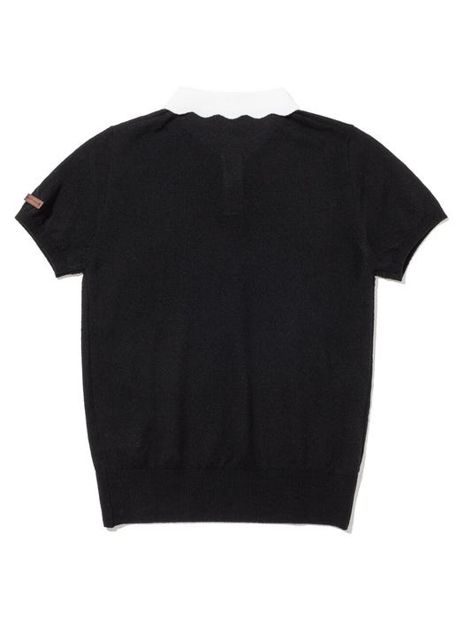 Scallop Collar Short Sleeve Sweatshirt - Black