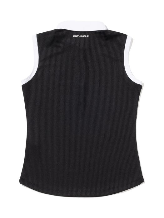 Ribbed Hidden Snap Bacis Sleeveless Top - Black