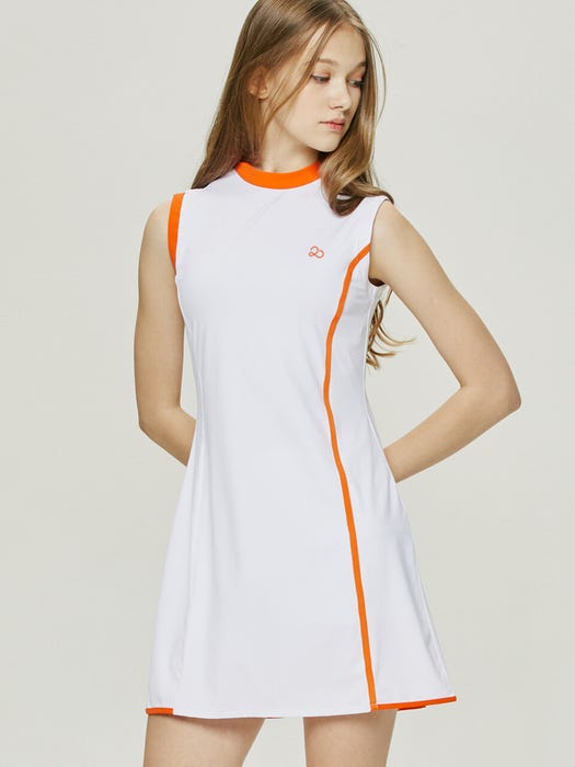 Color Point Sleeveless Dress - White