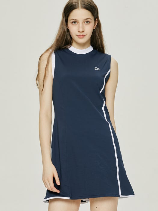 Color Point Sleeveless Dress - Navy