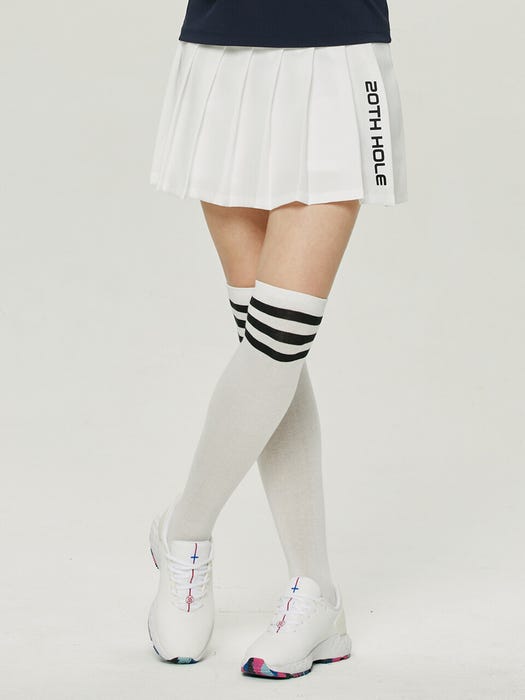 Logo Color Pleated Skirt - White