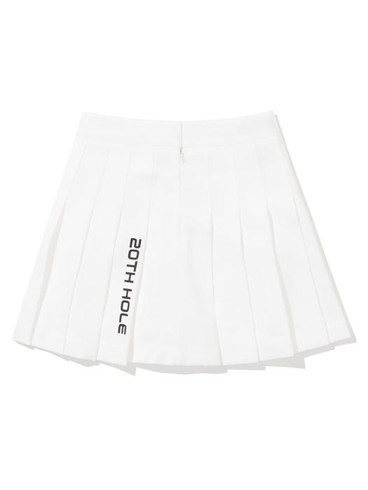 Logo Color Pleated Skirt - White