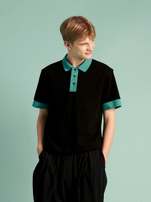 Signature Green 3-Button Polo T-Shirt - Deep Black