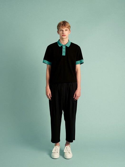 Signature Green 3-Button Polo T-Shirt - Deep Black