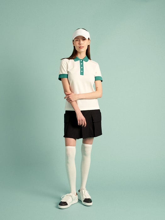 Signature Green 4-Button Polo T-Shirt - Off White