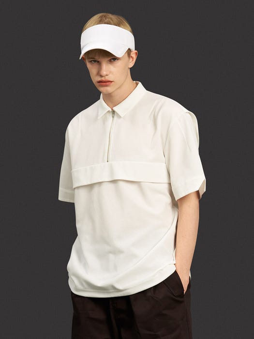 Semi Overfit Zip-Up T-Shirt - Off White