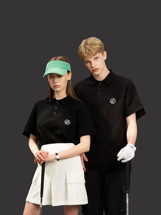 Semi Overfit Signature Polo T-Shirt - Deep Black