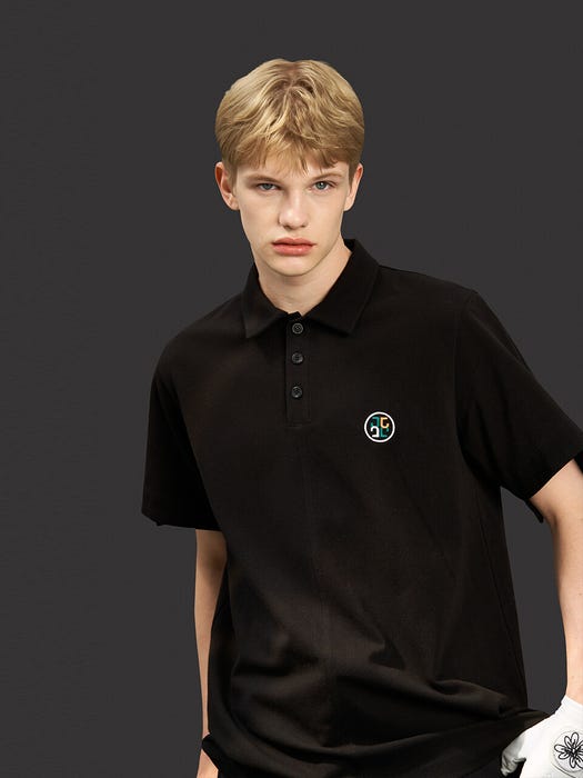 Semi Overfit Signature Polo T-Shirt - Deep Black