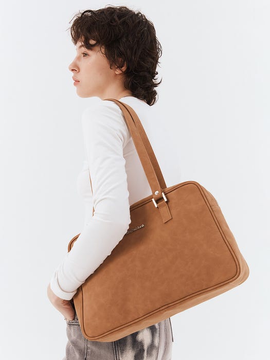 Trapezoid Shoulder Bag Suede - Brown