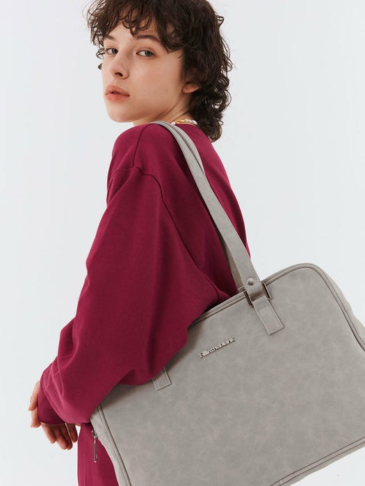 Trapezoid Shoulder Bag Suede - Grey