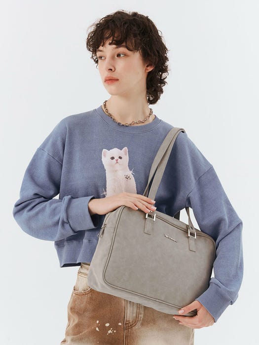 Trapezoid Shoulder Bag Suede - Grey