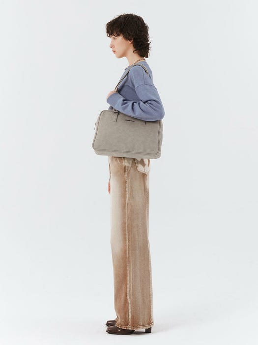 Trapezoid Shoulder Bag Suede - Grey