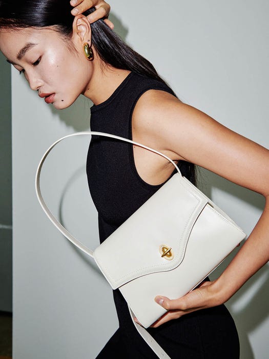 Ellipse Lock Shoulder Bag - Cream