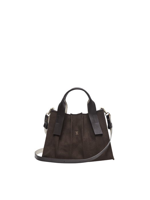 Lucky Pleats Canvas Tote Bag Small - Dark Brown