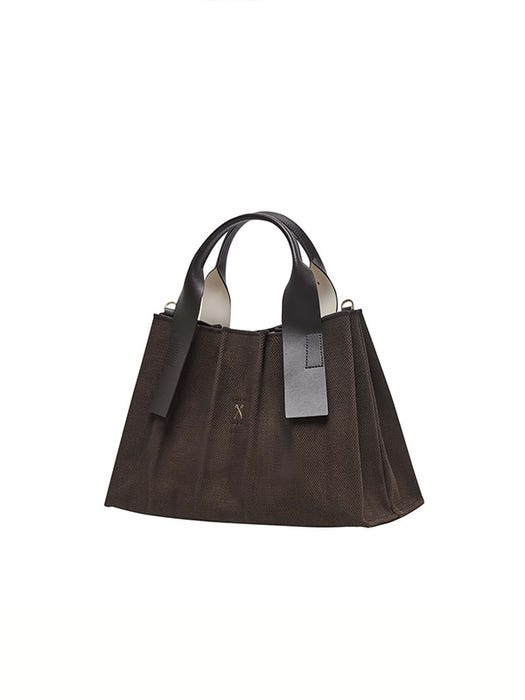 Lucky Pleats Canvas Tote Bag Small - Dark Brown