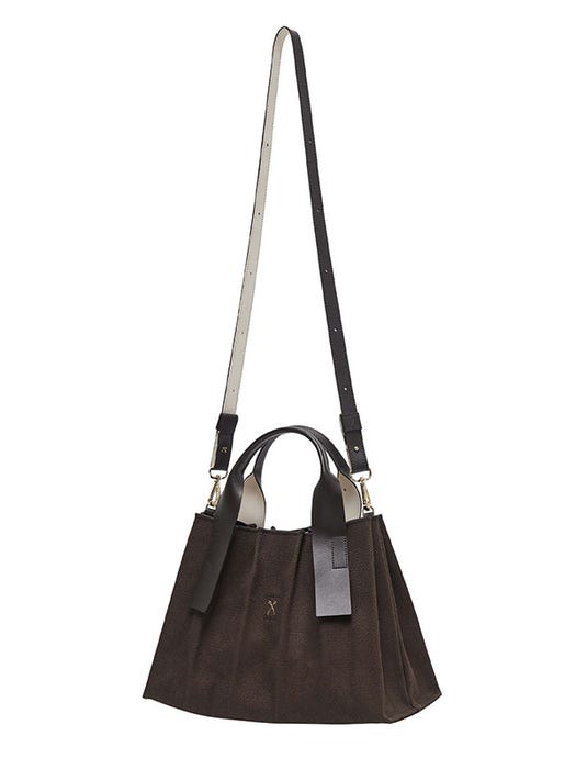 Lucky Pleats Canvas Tote Bag Small - Dark Brown