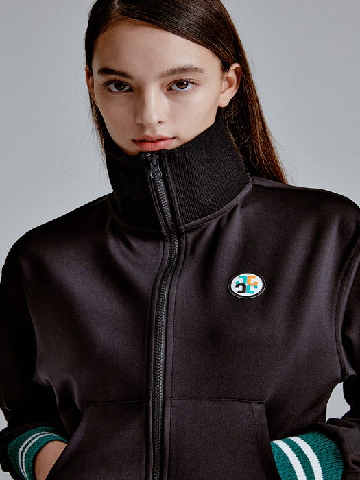 Circle Wappen Cropped Zip-Up Track Jacket - Black