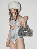 Bunny Fur Mini Bag - White/ Black Mix