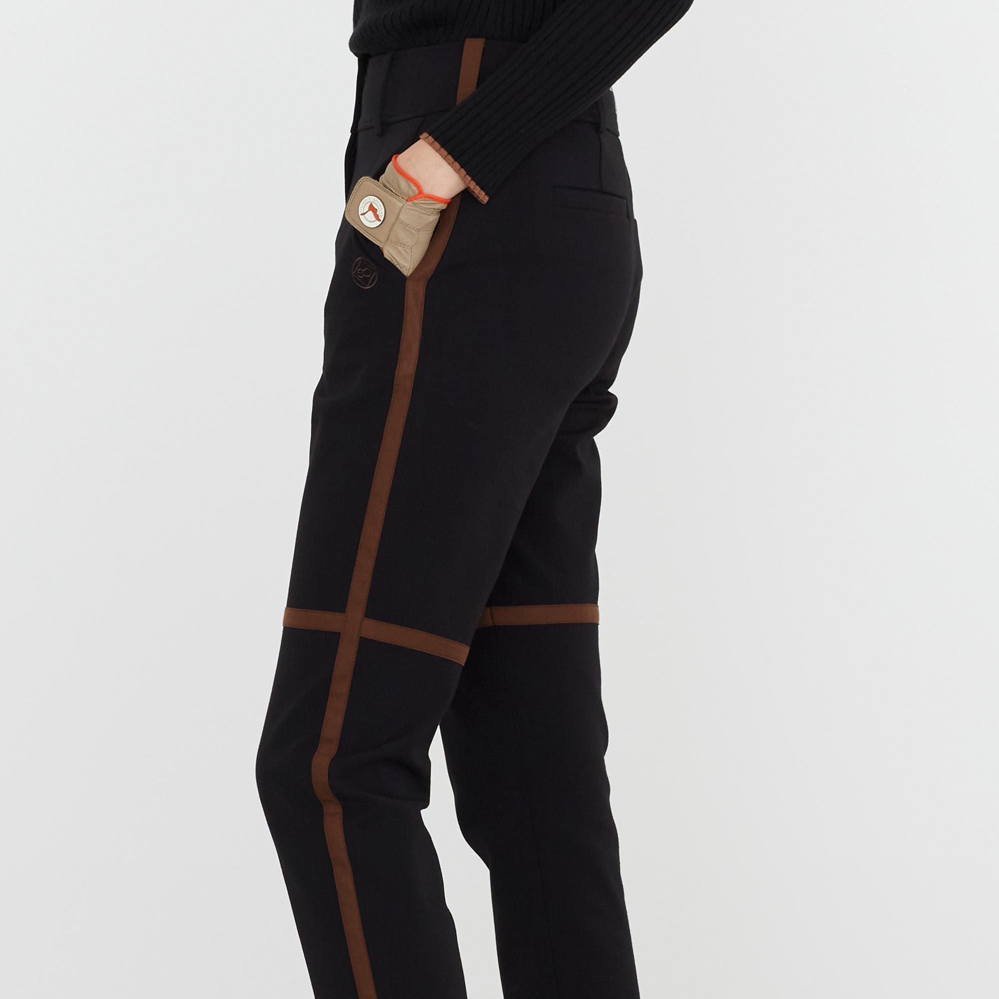 Women's Color Matching Line Slim Fit Pants - Black