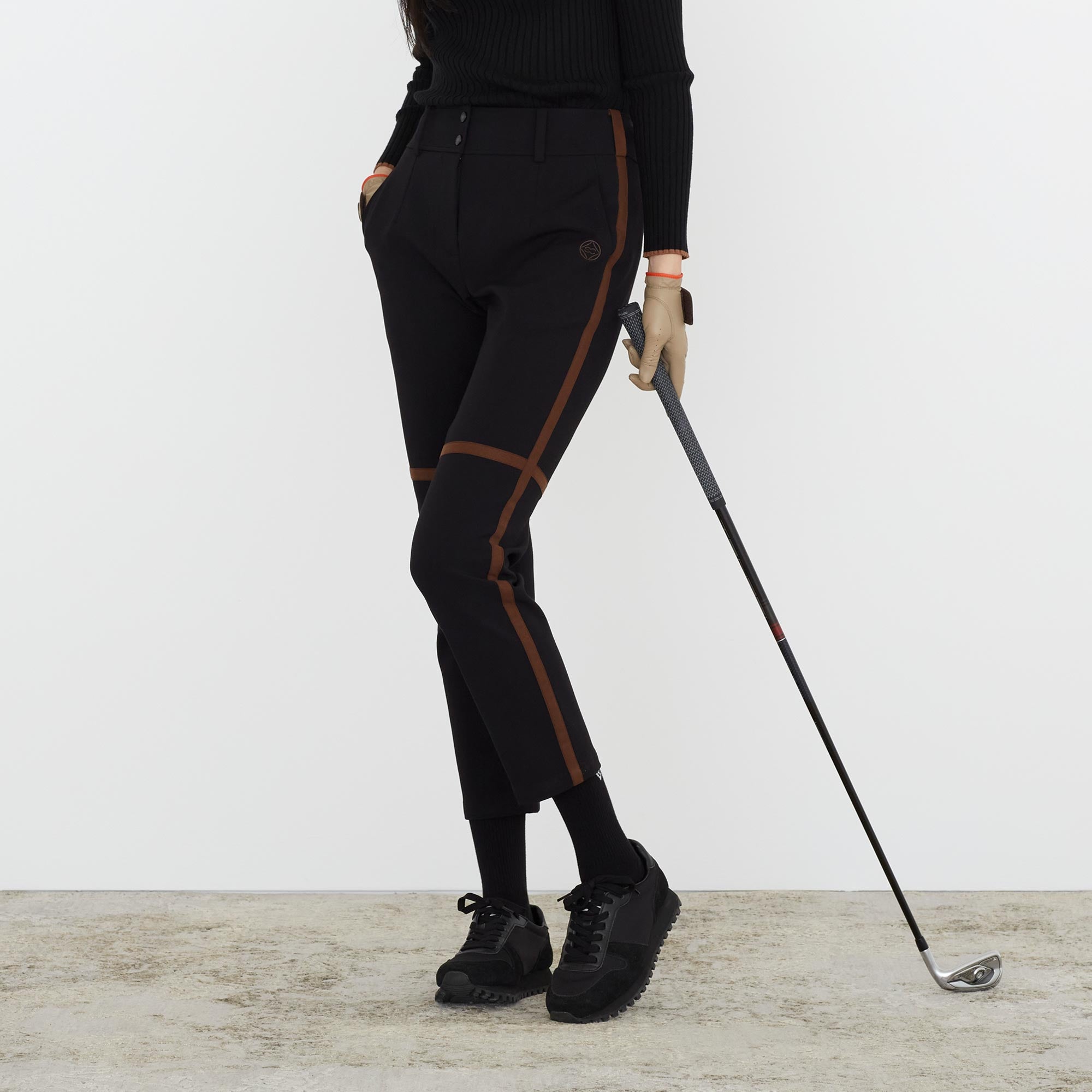 Women's Color Matching Line Slim Fit Pants - Black