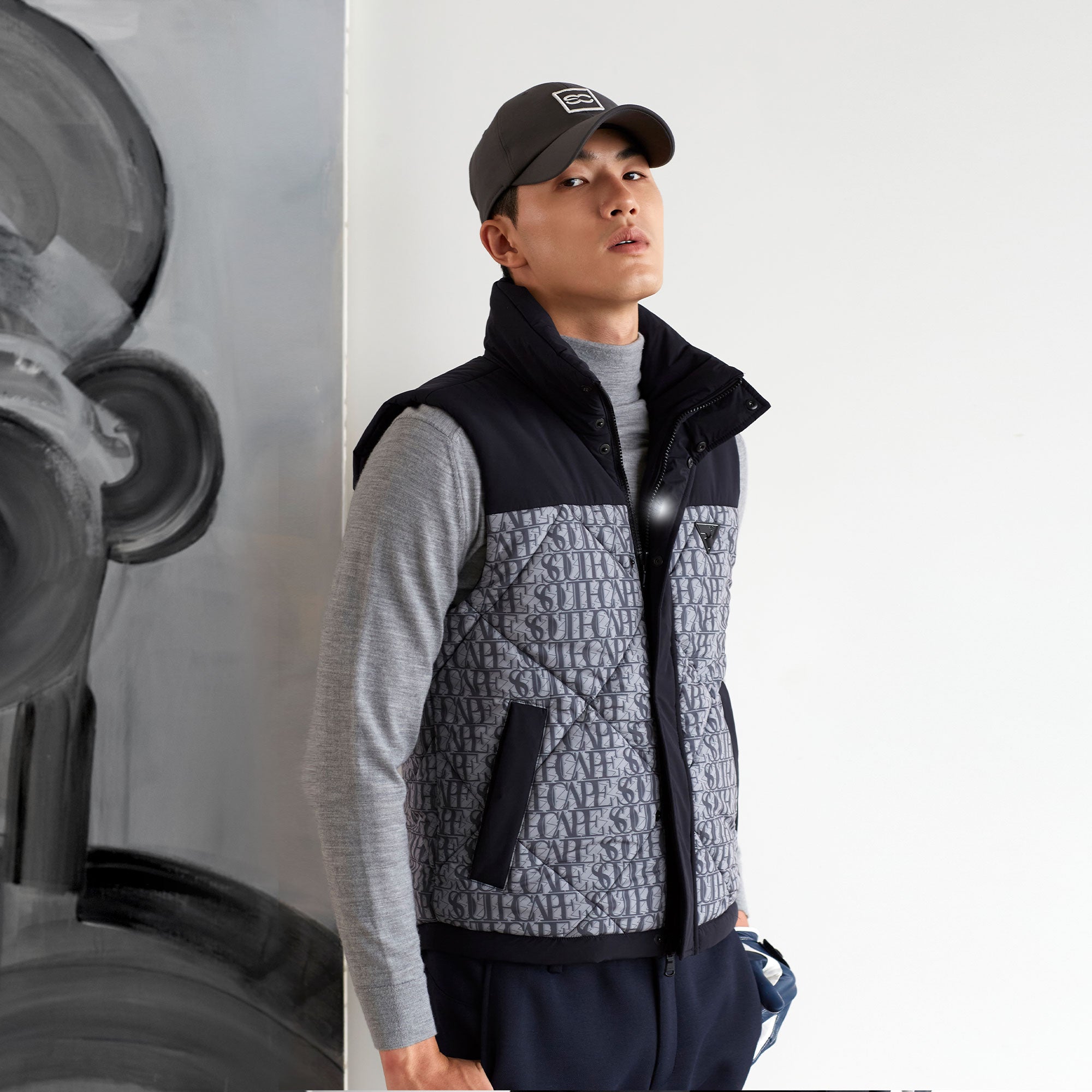 Men's Reversible Monogram Down Vest - Grey