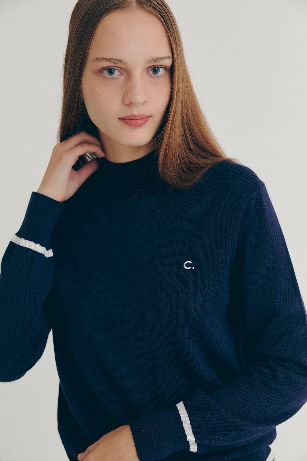 Wool Half Neck Knit - Navy