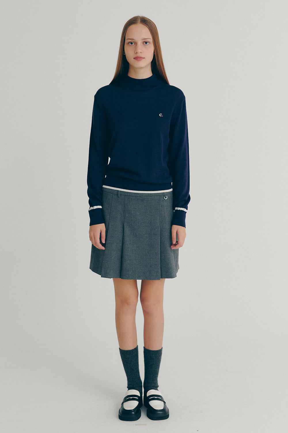 Wool Half Neck Knit - Navy