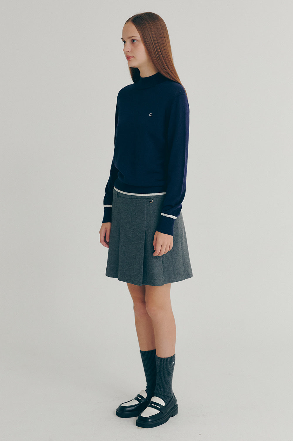 Wool Half Neck Knit - Navy