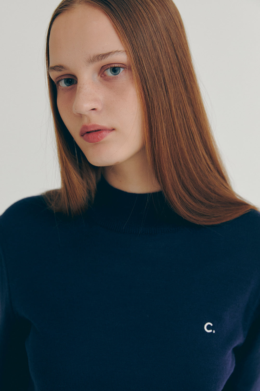 Wool Half Neck Knit - Navy