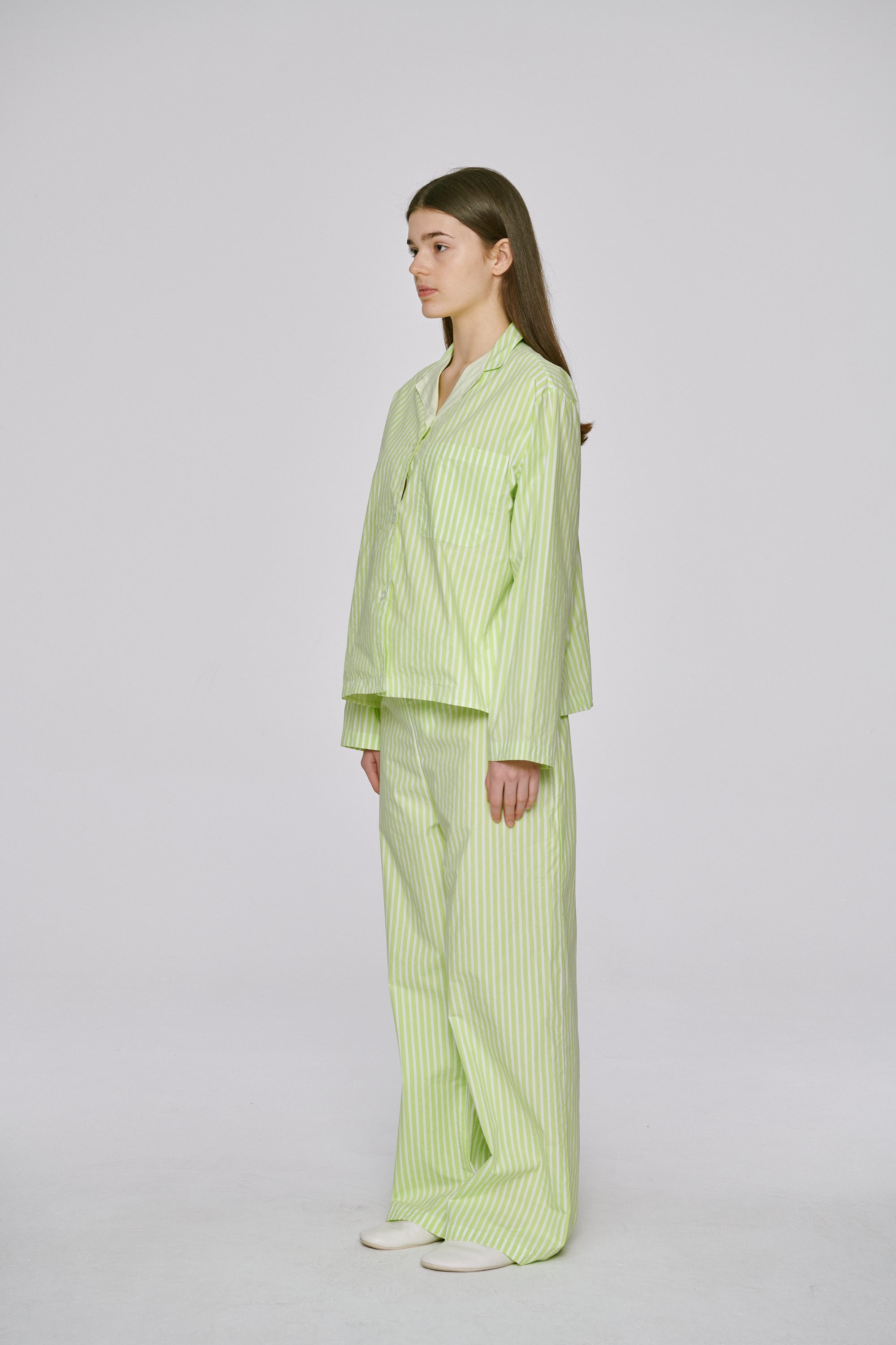 green stripe pajama set