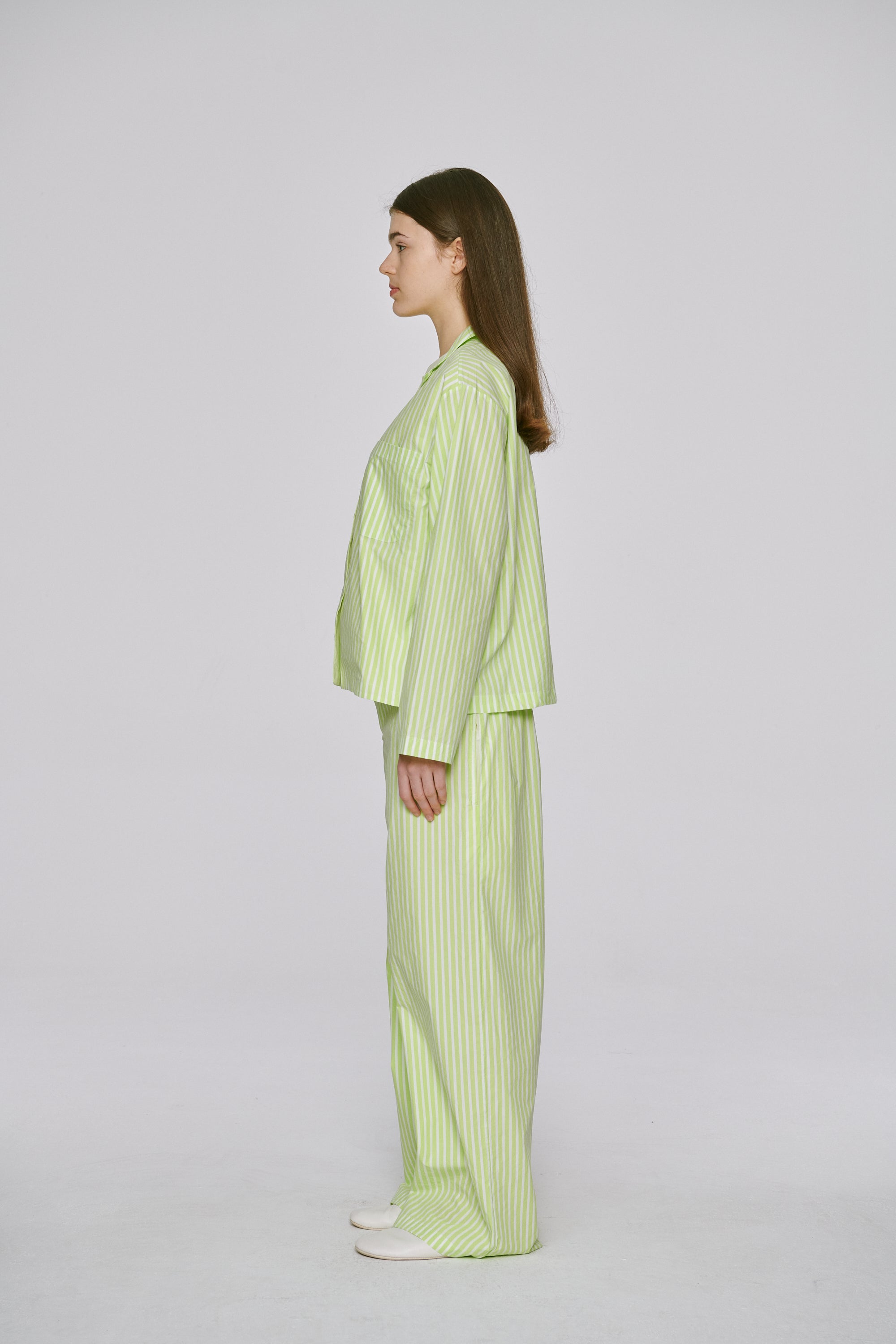 green stripe pajama set