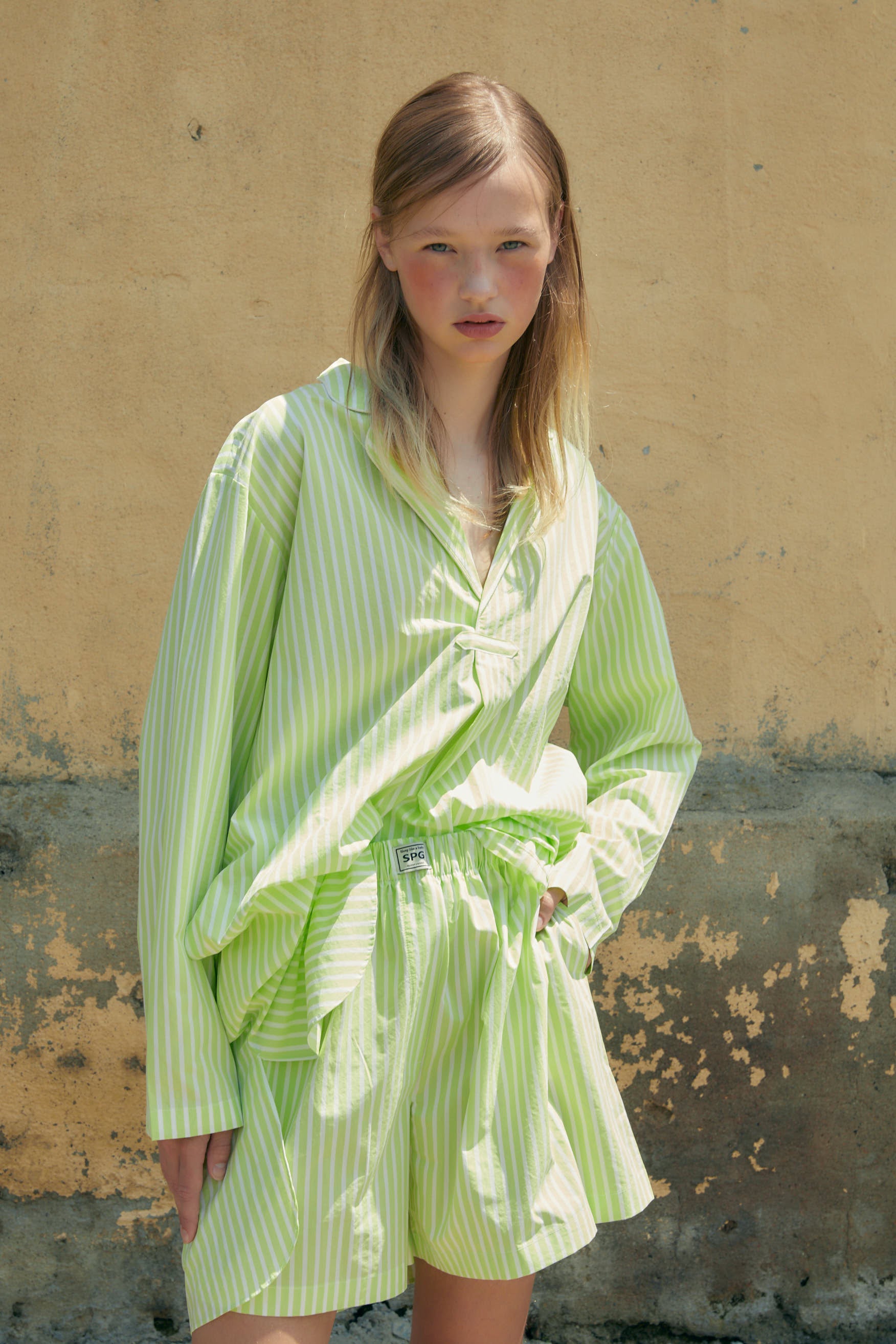 green stripe shorts